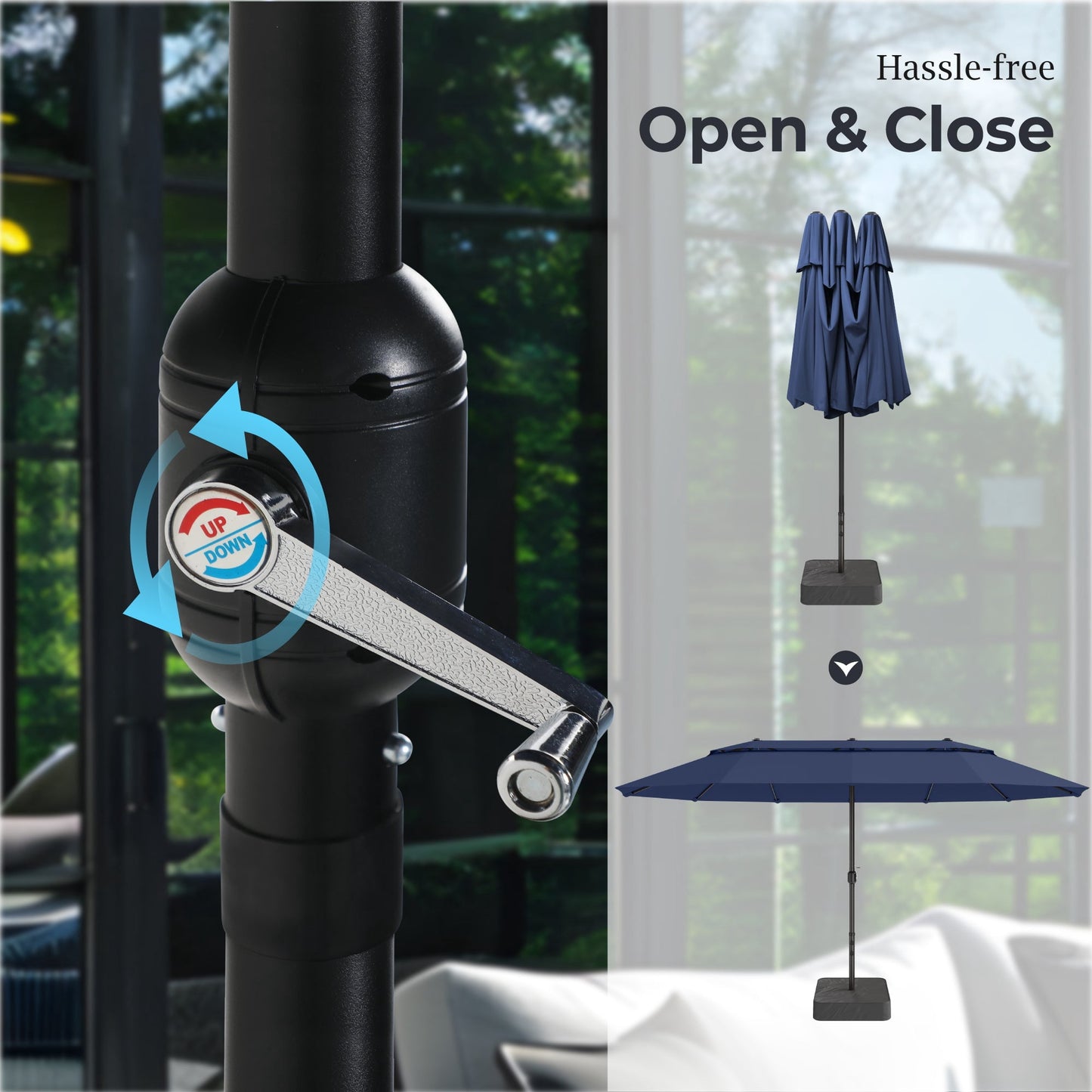 Alpha Joy 15ft Outdoor Patio Umbrella Extra-Large Double-Sided Garden Umbrella with Ventilation and Base - Navy