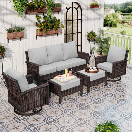 Sophia & William 5 Pieces Patio Furniture Set with Swivel Chairs 7-Seat Wicker Outdoor Conversation Set with Thickened Cushions