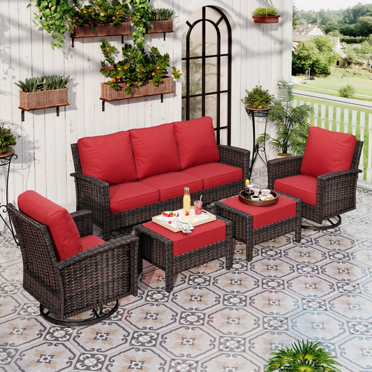 Sophia & William 5 Pieces Patio Furniture Set with Swivel Chairs 7-Seat Wicker Outdoor Conversation Set with Thickened Cushions