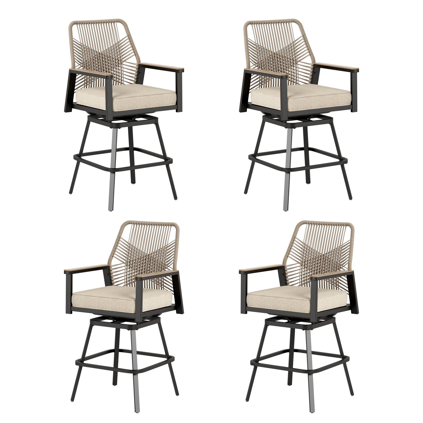 Sophia & William Outdoor Patio Swivel Bar Stools Wicker Rattan Counter Height Chairs, Set of 4