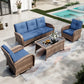 Sophia & William 4 Pieces 5-Seat Wicker Outdoor Patio Furniture Set with Swivel Glider & Coffee Table, Navy