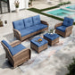 Sophia & William 5 Pieces Outdoor Patio Furniture Set 7-Seat Wicker Outdoor Conversation Sofa Set with Swivel Glider & 2 Ottomans, Navy