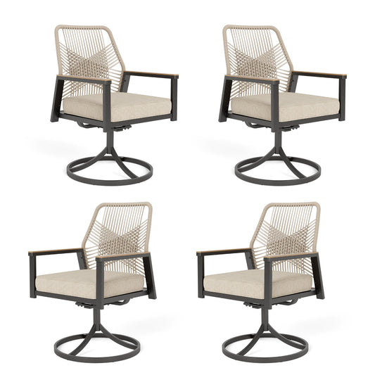 Sophia & William 4Pcs Outdoor Patio Dining Chairs Wicker Swivel Chairs with Metal Frame, Beige Cushion
