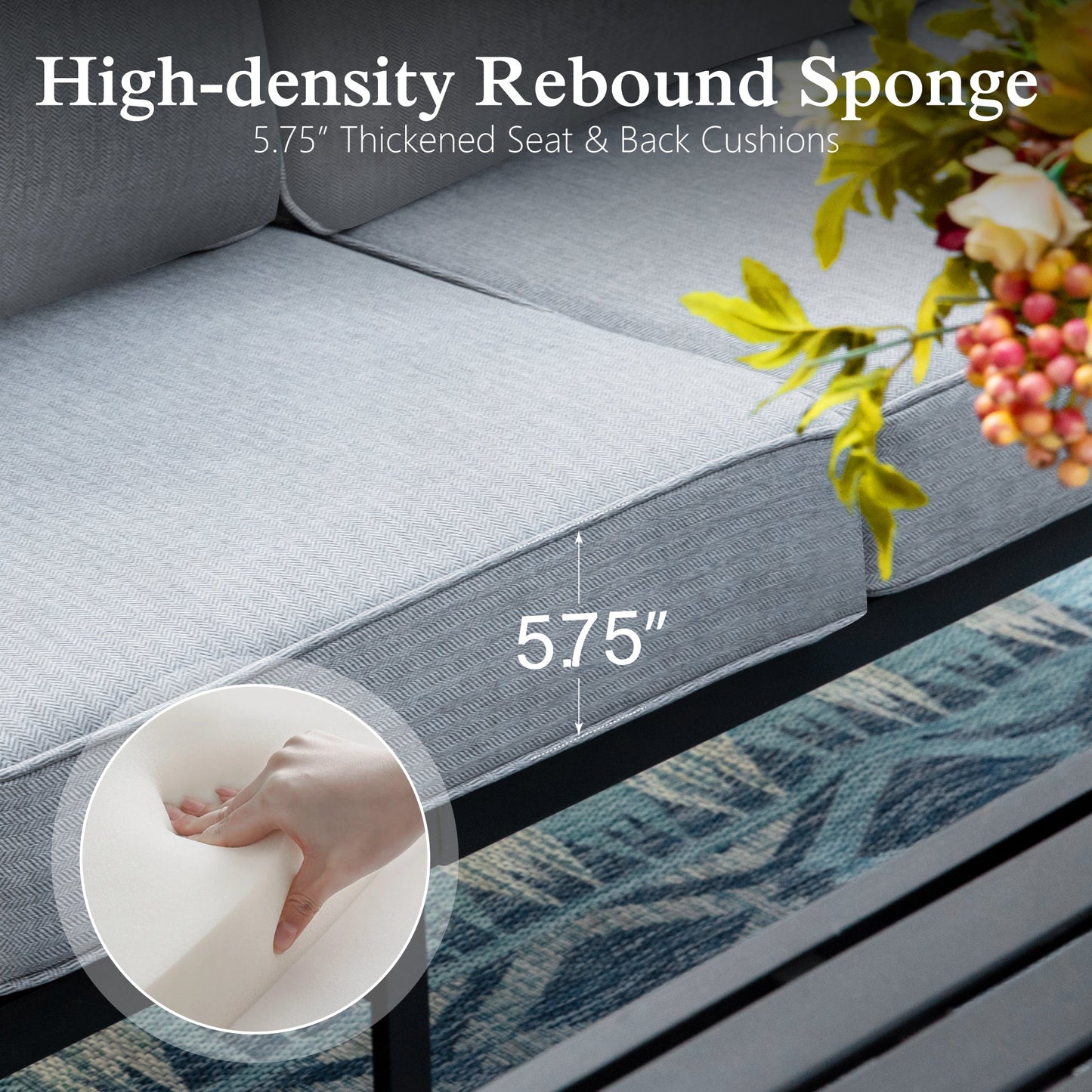 Alpha Joy 5 Seat Outdoor Patio Furniture Set Metal Conversation Set with Swivel Sofa Chairs, Gray