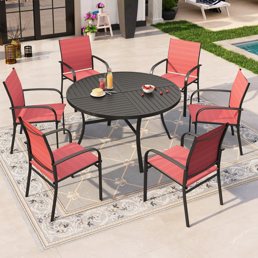 Sophia & William 7 Piece Patio Dining Set Metal Round Table Set with 4 Textilene Chairs - Red