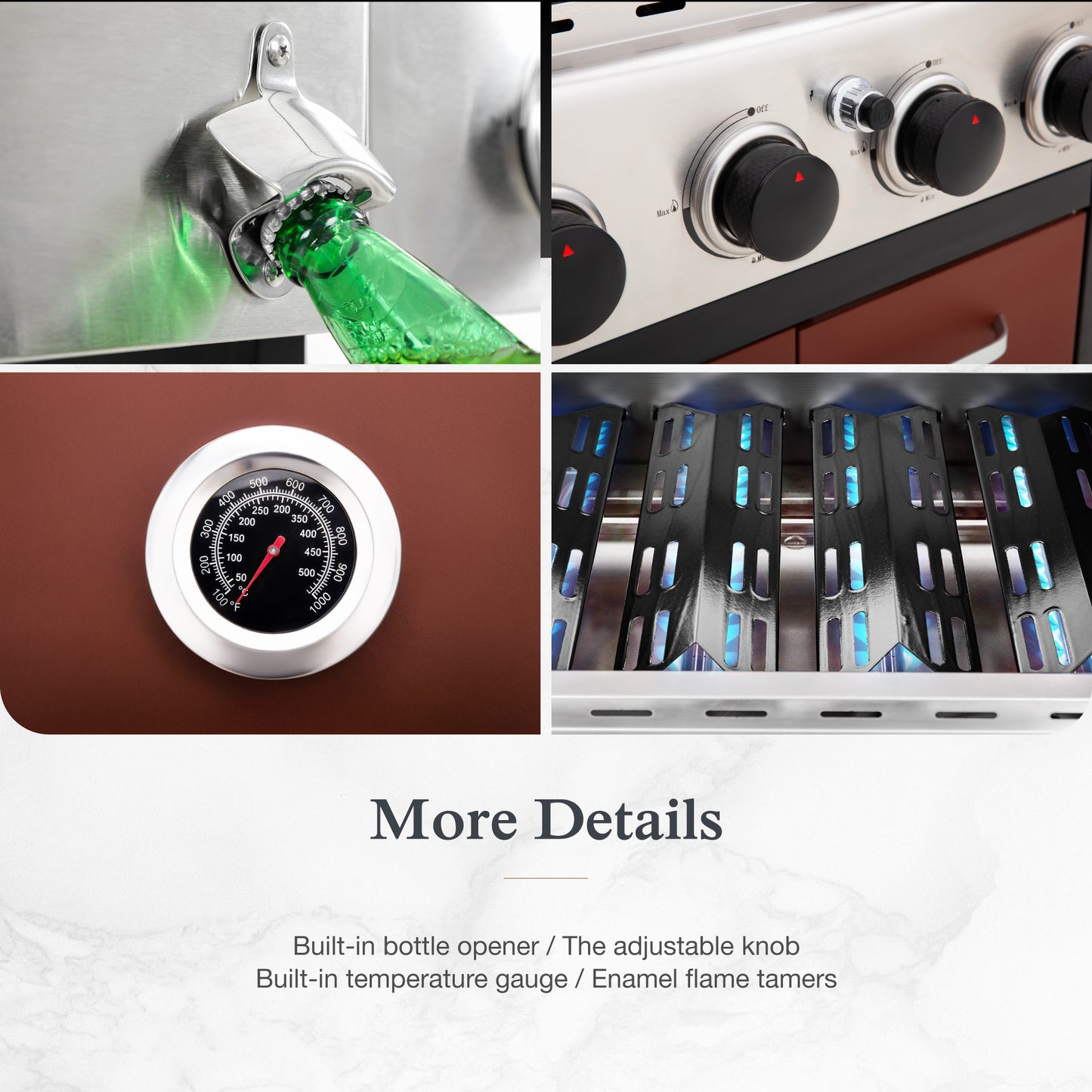 Alpha Joy 4-Burner Stainless Steel Propane Gas Grill with Side Burner, Red