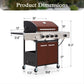 Alpha Joy 4-Burner Stainless Steel Propane Gas Grill with Side Burner, Red
