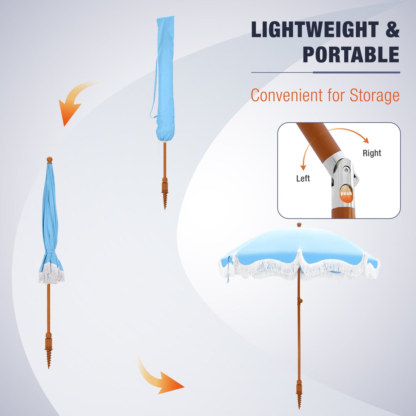 Alpha Joy 7FT Outdoor Parasol Beach Umbrella Fiberglass Ribs Umbrella with Tassel, Sky Blue