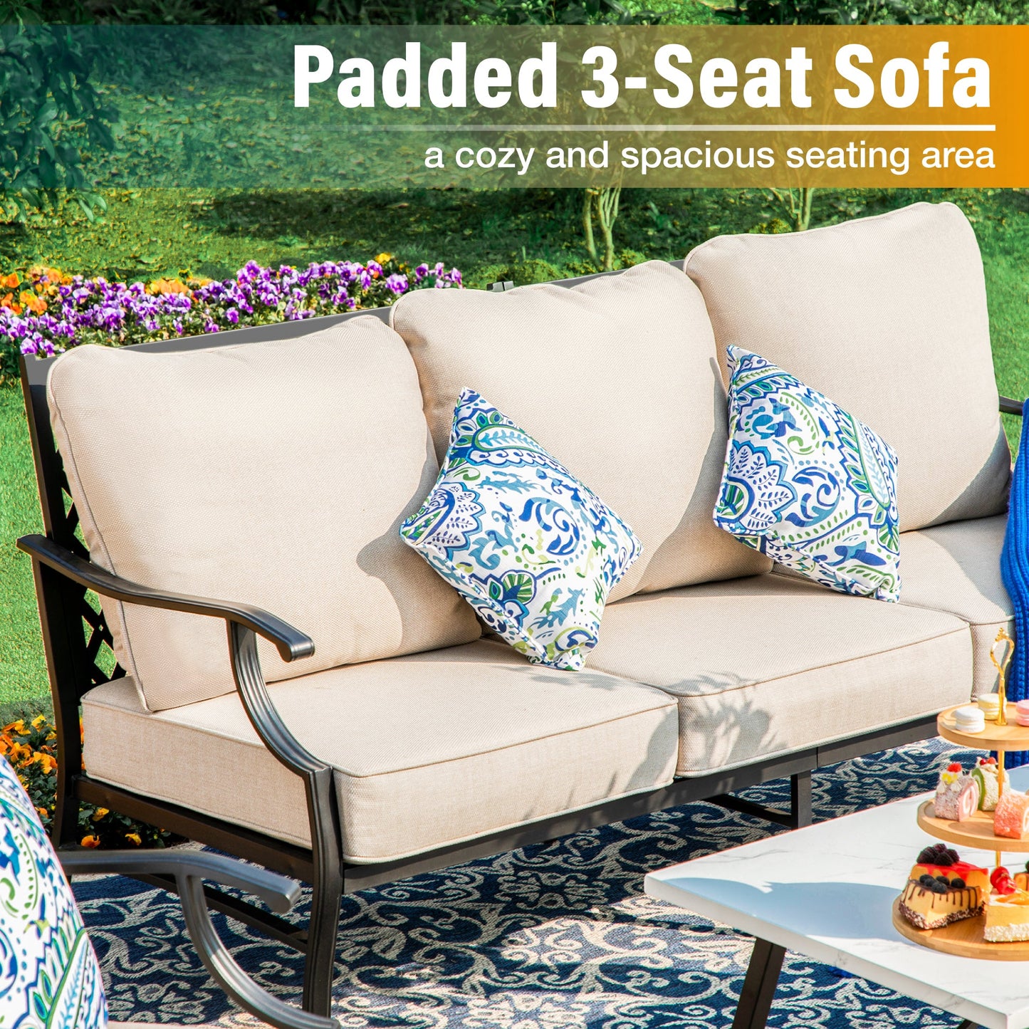 Sophia&William 6 Piece Patio Conversation Set Outdoor Table and Swivel Chairs Furniture Sets with 2 Ottomans