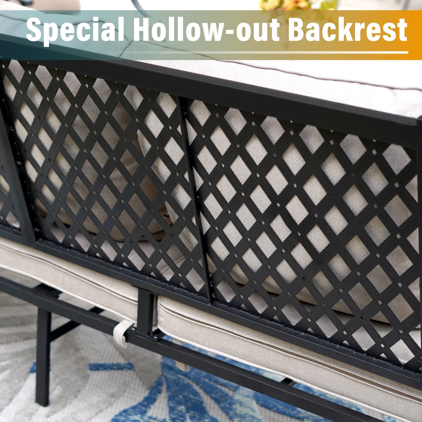 Sophia&William 5 Seat Patio Furniture Set Outdoor Conversation Set Metal Sofa with Marble Table & Swivel Chairs, Beige