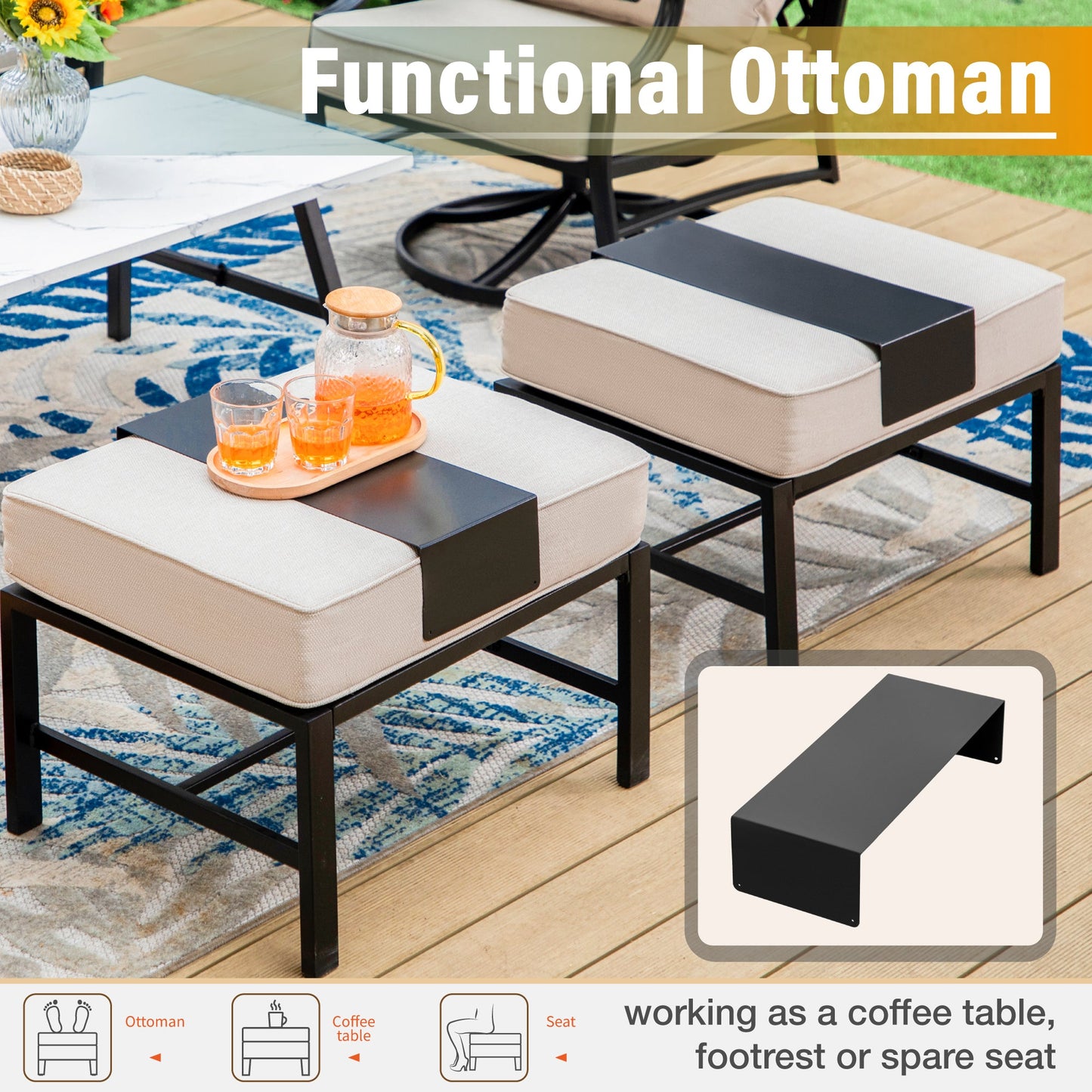 Sophia&William 6 Piece Patio Conversation Set Outdoor Table and Swivel Chairs Furniture Sets with 2 Ottomans