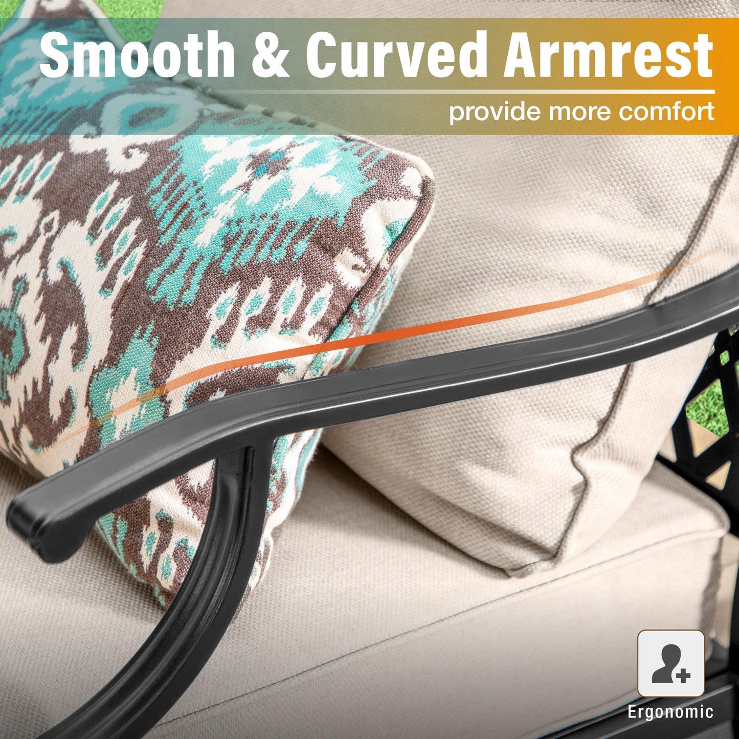 Sophia&William 5 Seat Patio Furniture Set Outdoor Conversation Set Metal Sofa with Marble Table & Swivel Chairs, Beige