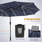 Alpha Joy 13ft Large Double-Sided Outdoor Patio Umbrella with Colorful Solar Lights, Navy Blue