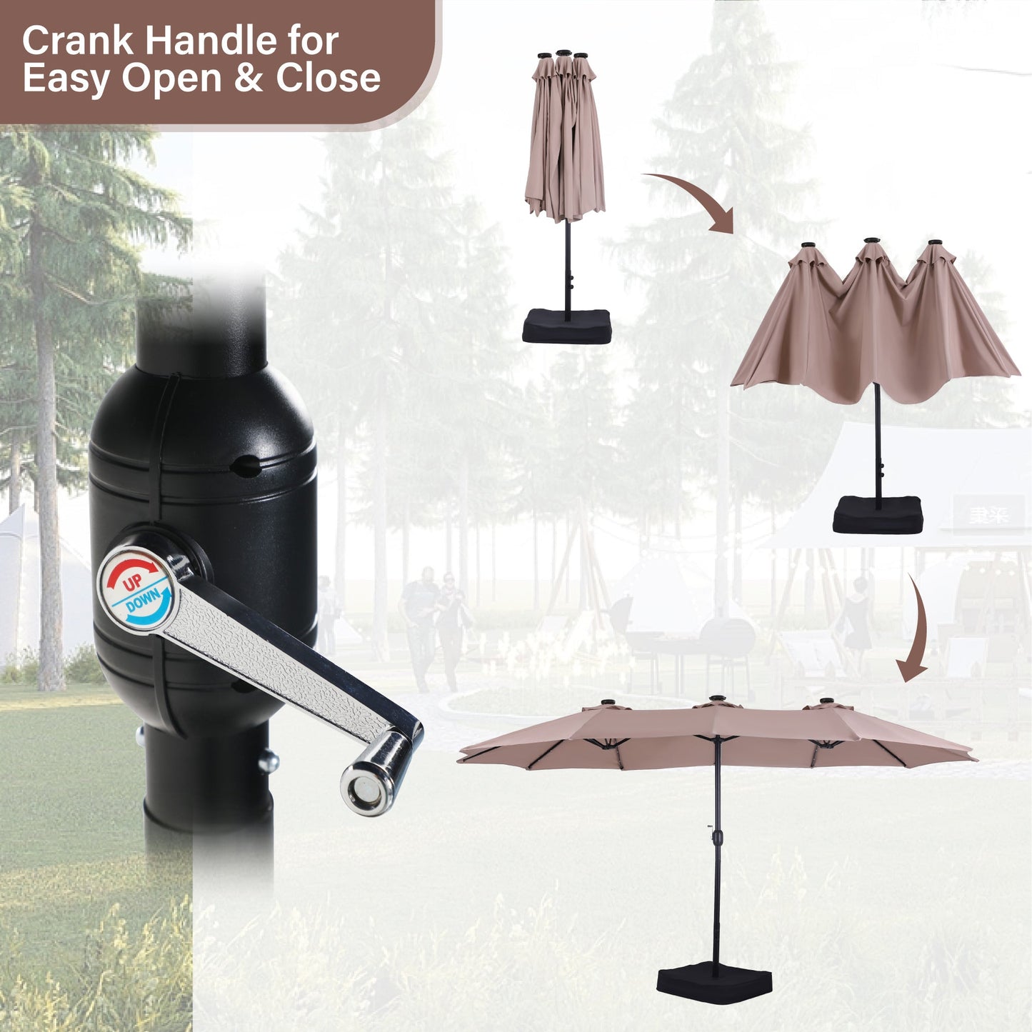 Sophia & William 15FT Outdoor Patio Umbrella Extra Large Double-Sided Garden Umbrella with Crank Handle, Beige