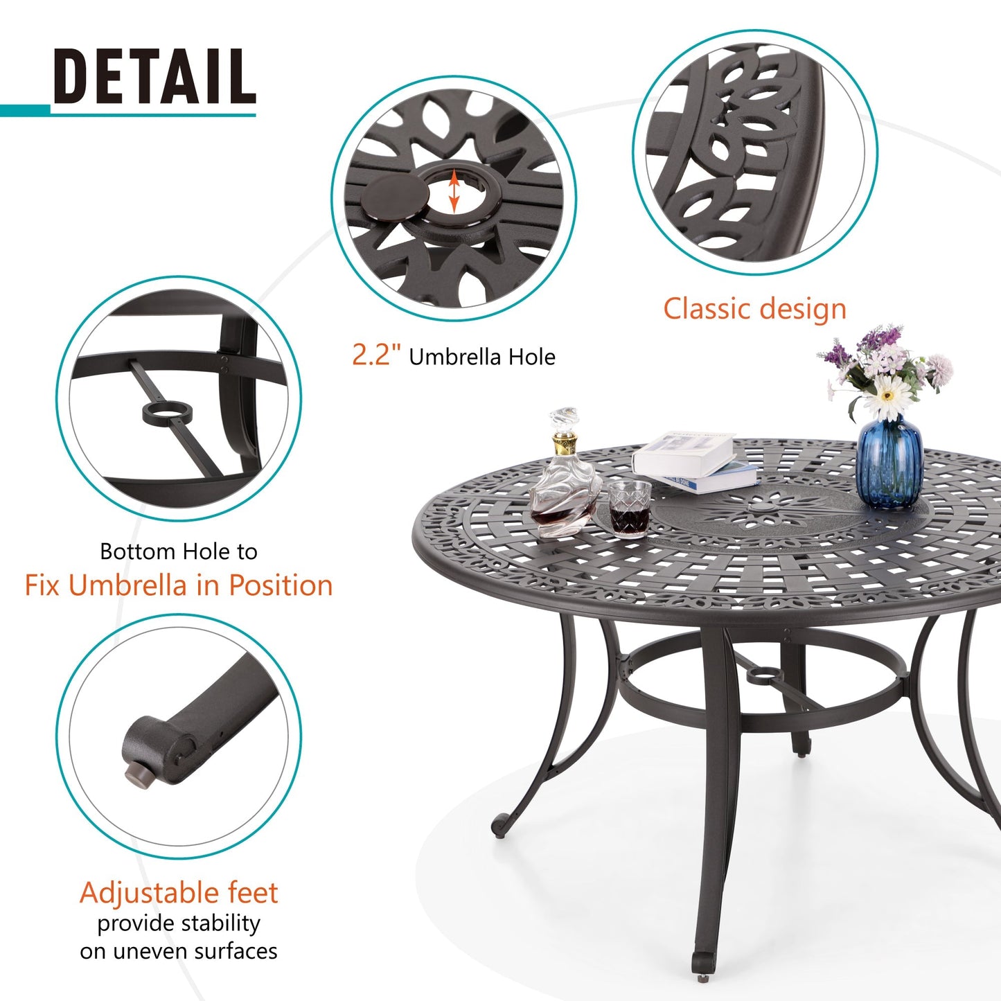 Sophia & William 7 Piece Cast Aluminum Outdoor Patio Dining Set 6 Chairs and Round Table