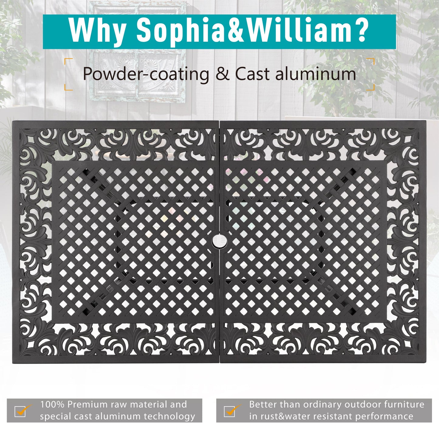 Sophia & William 7 Piece Cast Aluminum Outdoor Patio Dining Set 6 Chairs and Rectangular Table