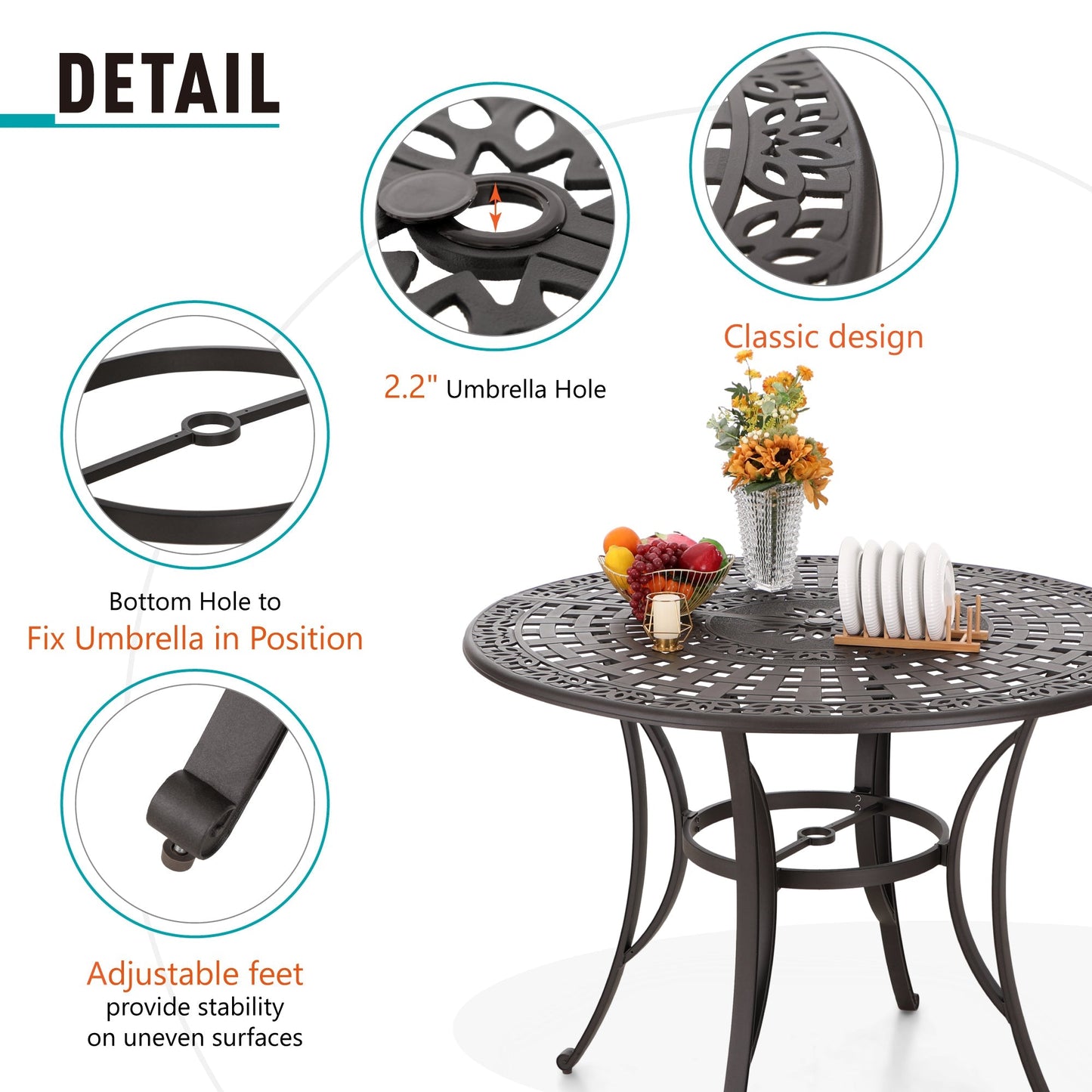 Sophia & William 7 Piece Cast Aluminum Outdoor Bar Set 6 Swivel Bar Stools with Cushion and 1 Round Patio Bar Table