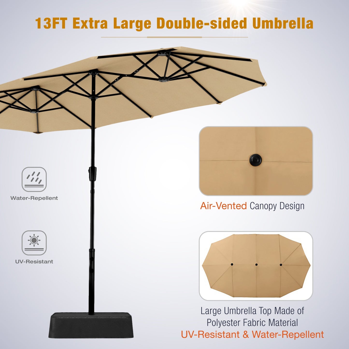 Sophia & William 8-Piece Outdoor Patio Dining Set with 13ft Beige Umbrella, Rectangle Table & Blue Textilene Chairs Furniture Set