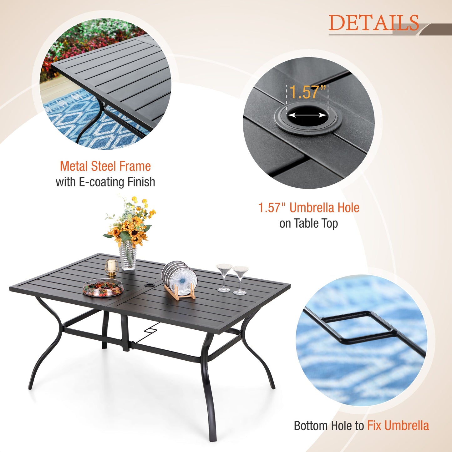 Sophia & William 7-Piece Patio Outdoor Dining Set Metal Swivel Chairs and Table Set Outside Furniture Set with Beige Cushions