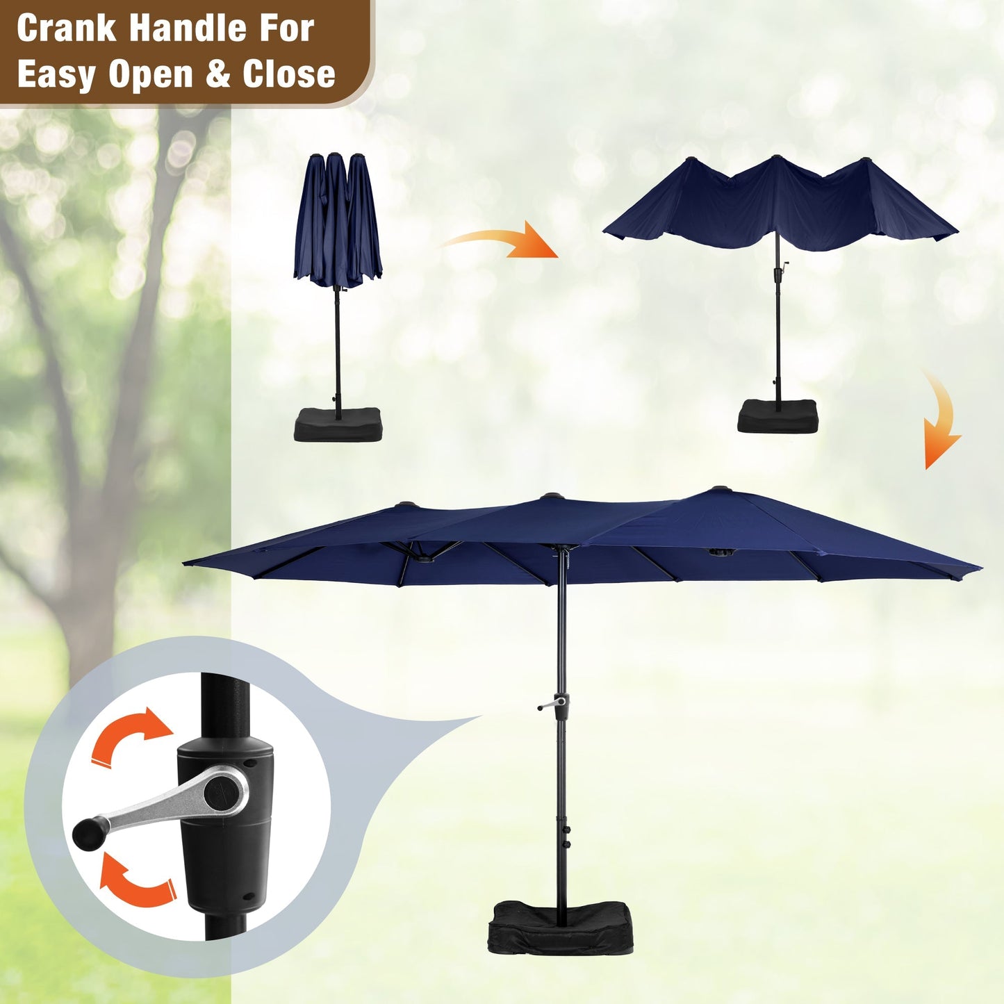 Sophia & William 8-Piece Outdoor Dining Set with 13 ft Double Sided Navy Umbrella, Patio Table & Stackable Chairs for 6