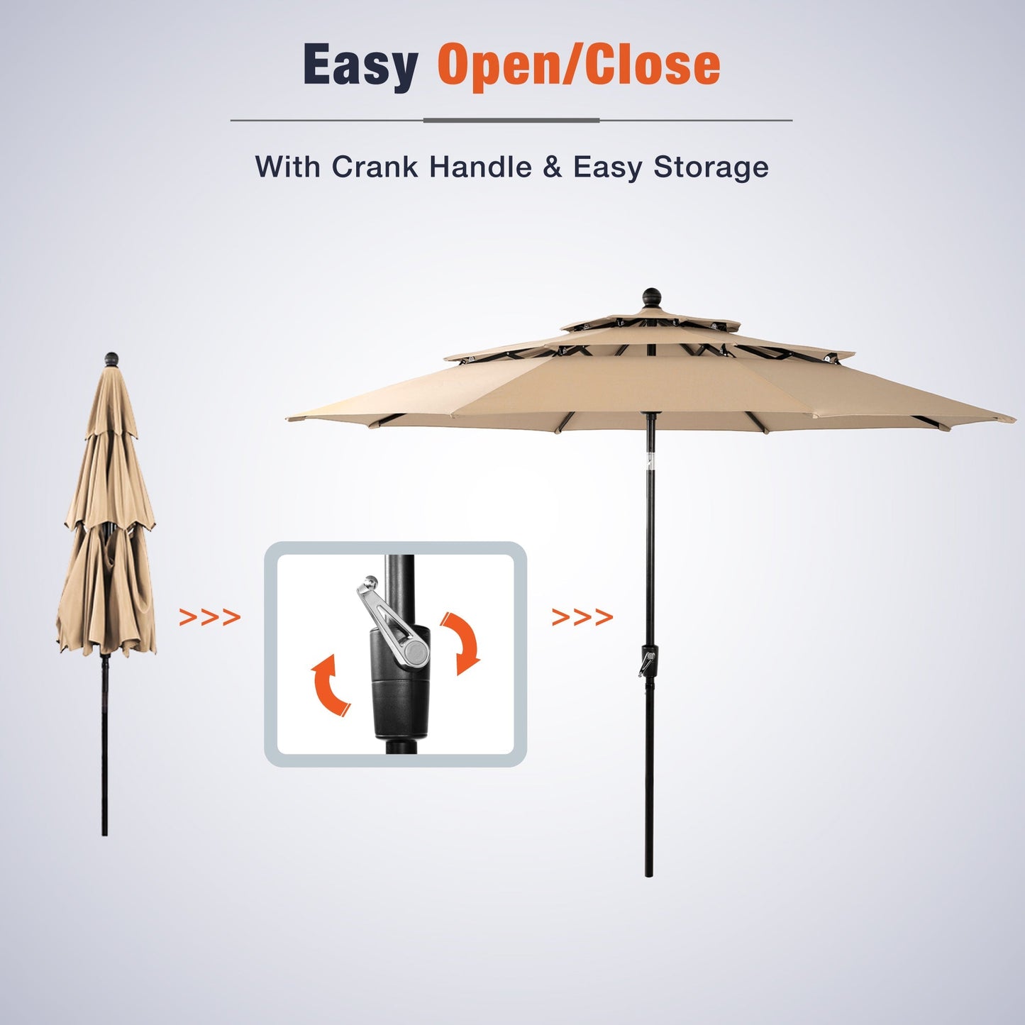 Alpha Joy 10ft 3 Tier Auto-tilt Outdoor Patio Umbrella with Push Button Tilt and Crank, Beige