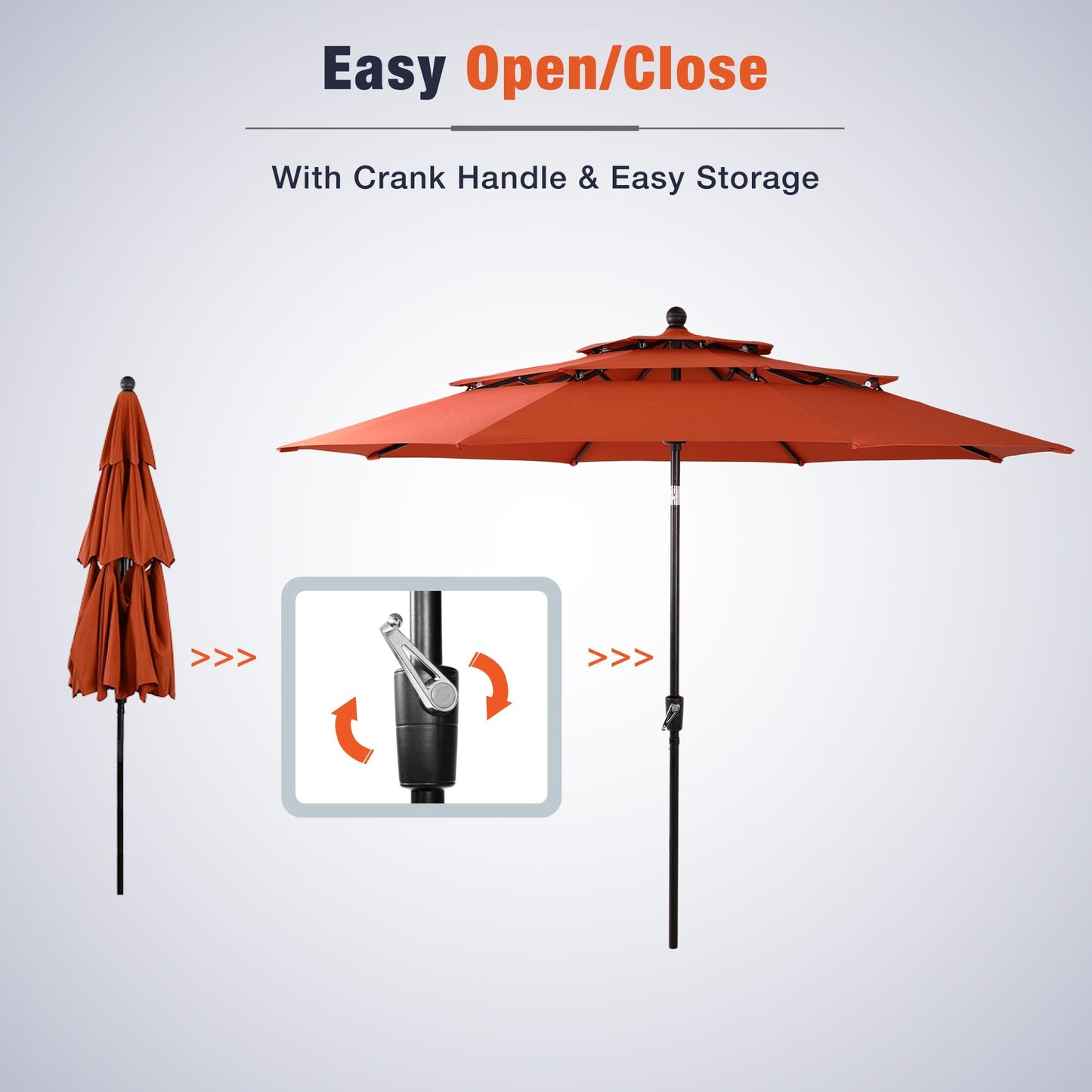 Alpha Joy 10ft 3 Tier Auto-tilt Outdoor Patio Umbrella with Push Button Tilt and Crank, Orange Red