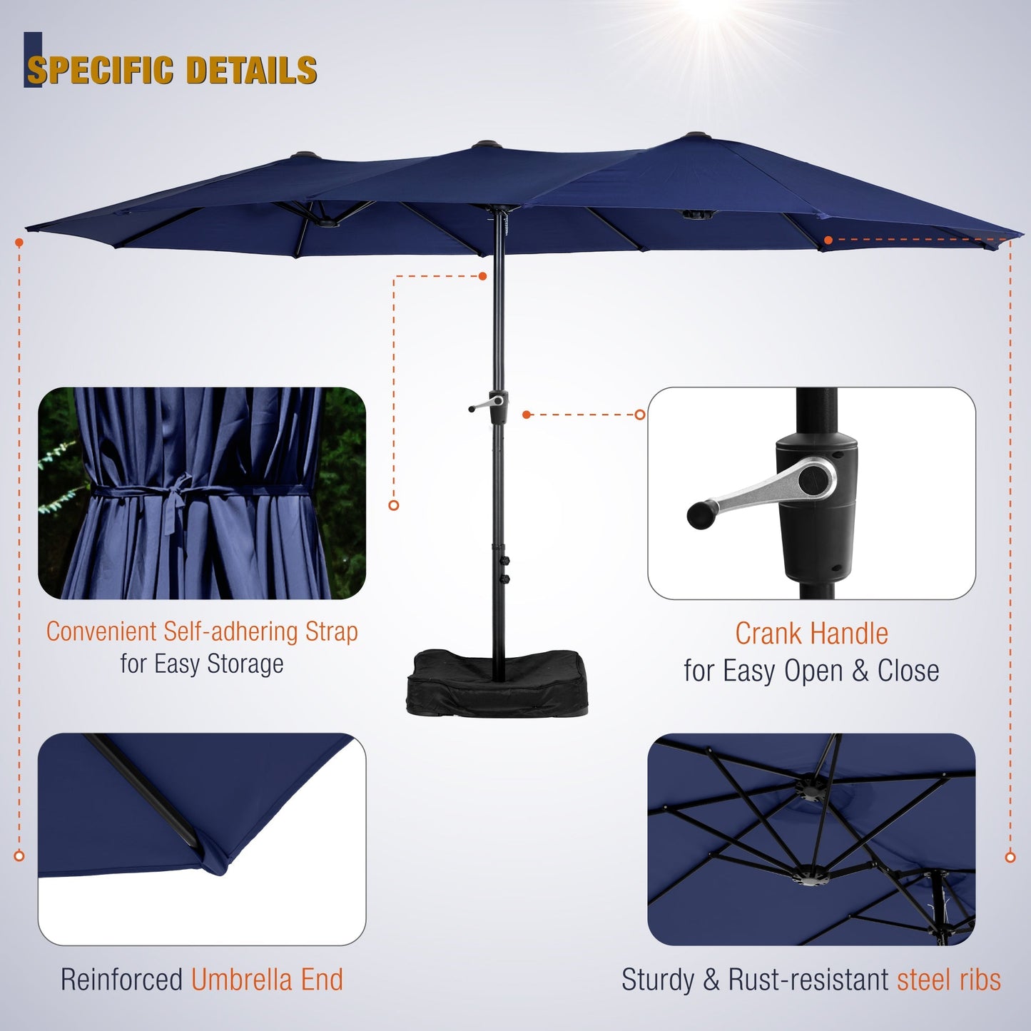 Sophia & William 8-Piece Outdoor Patio Dining Set with 13ft Navy Umbrella, Rectangle Table & Padded Textilene Chairs Furniture Set, Gray