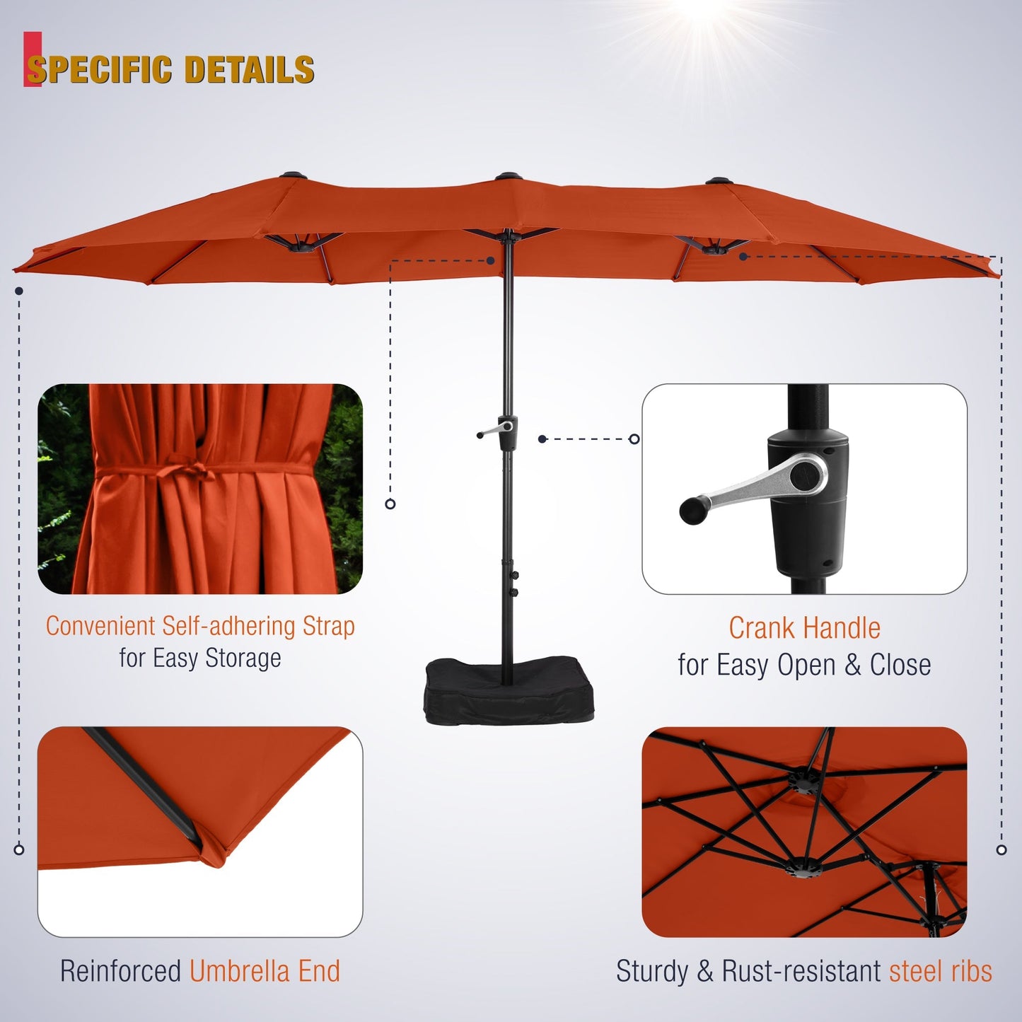 Sophia & William 8-Piece Outdoor Dining Set with 13 ft Double Sided Orange Red Umbrella, Patio Table & Metal Chairs for 6