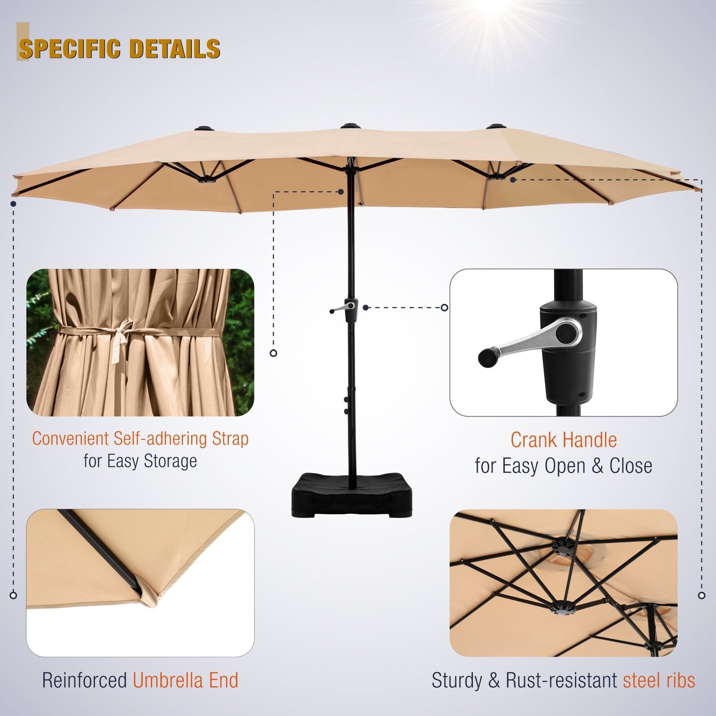 Sophia & William 8-Piece Outdoor Dining Set with 13 ft Double Sided Beige Umbrella, Patio Table & Metal Chairs for 6