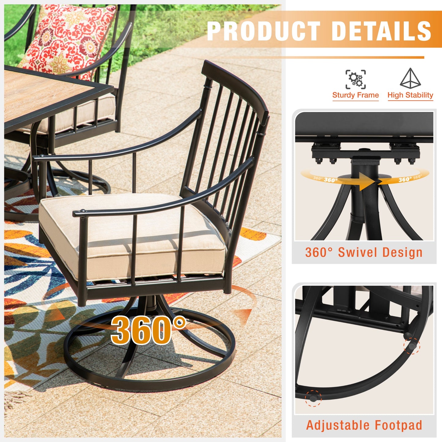 Sophia & William 9 Pieces Outdoor Patio Dining Set Metal Extendable Table and Swivel Chiars Set Patio Furniture Sets with Cushions