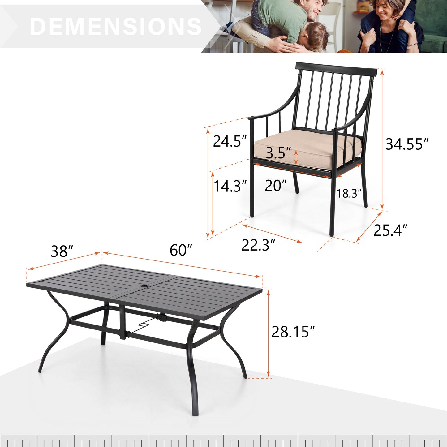 Sophia&William 7-Piece Outdoor Patio Dining Set Metal Padded Chairs and Table Set Outside Furniture Set with Beige Cushions