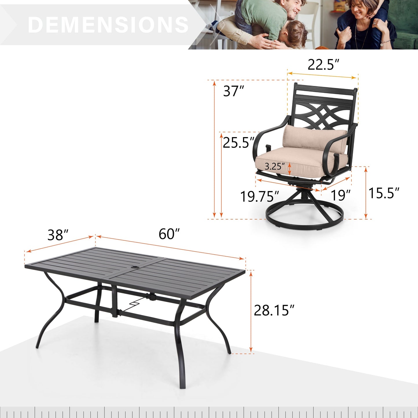 Sophia & William 7-Piece Outdoor Patio Dining Set Cushioned Swivel Chairs and Steel Table with Cushion, Beige