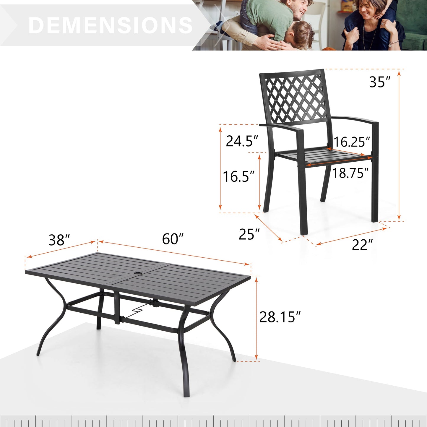 Sophia & William 7 Piece Outdoor Patio Dining Sets Metal Furniture Rectangle Table and Stackable Stackable Chairs Set for 6