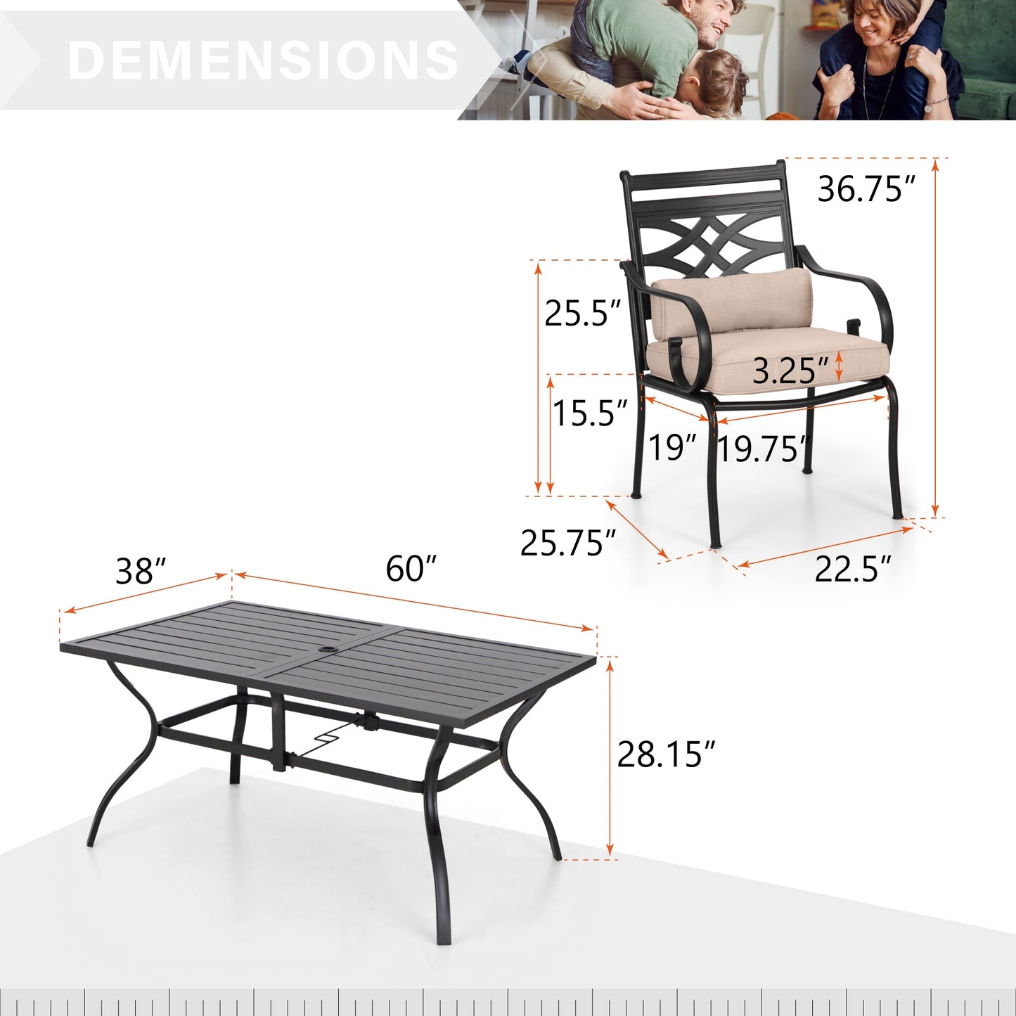 Sophia&William 7-Piece Outdoor Patio Dining Set Metal Cushioned Chairs and Table Furniture Set with Cushion for 6, Beige