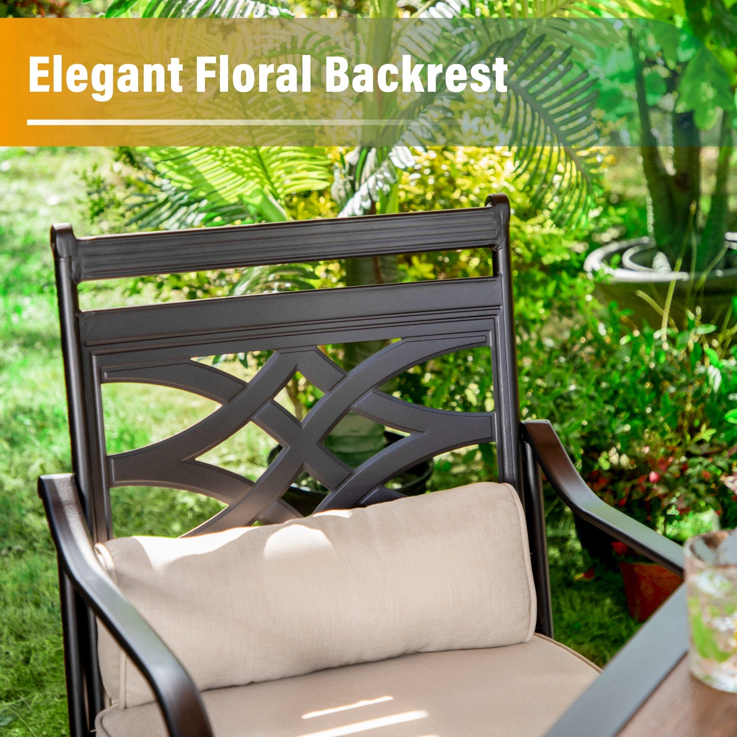 Sophia & William 5-Piece Outdoor Patio Dining Set Cushioned Swivel Chairs and Steel 42  Round Table with Cushion, Beige