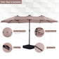Alpha Joy 15ft Extra Large Outdoor Patio Double-Sided Umbrella with LED Solar Lights & Umbrella Base, Beige