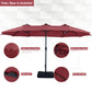 Alpha Joy 15ft Extra Large Outdoor Patio Double-Sided Umbrella with Solar Lights & Umbrella Base, Burgundy