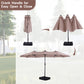 Alpha Joy 15ft Extra Large Outdoor Patio Double-Sided Umbrella with LED Solar Lights & Umbrella Base, Beige