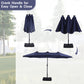 Alpha Joy 15ft Extra Large Outdoor Patio Double-Sided Umbrella with Solar Lights & Umbrella Base, Navy Blue