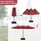 Alpha Joy 15ft Extra Large Outdoor Patio Double-Sided Umbrella with Solar Lights & Umbrella Base, Burgundy