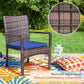 Sophia & William 7 Pieces Outdoor Patio Dining Set Large Round Metal Table with Umbrella Hole & Wicker Rattan Chairs Set for 6, Black & Navy Blue