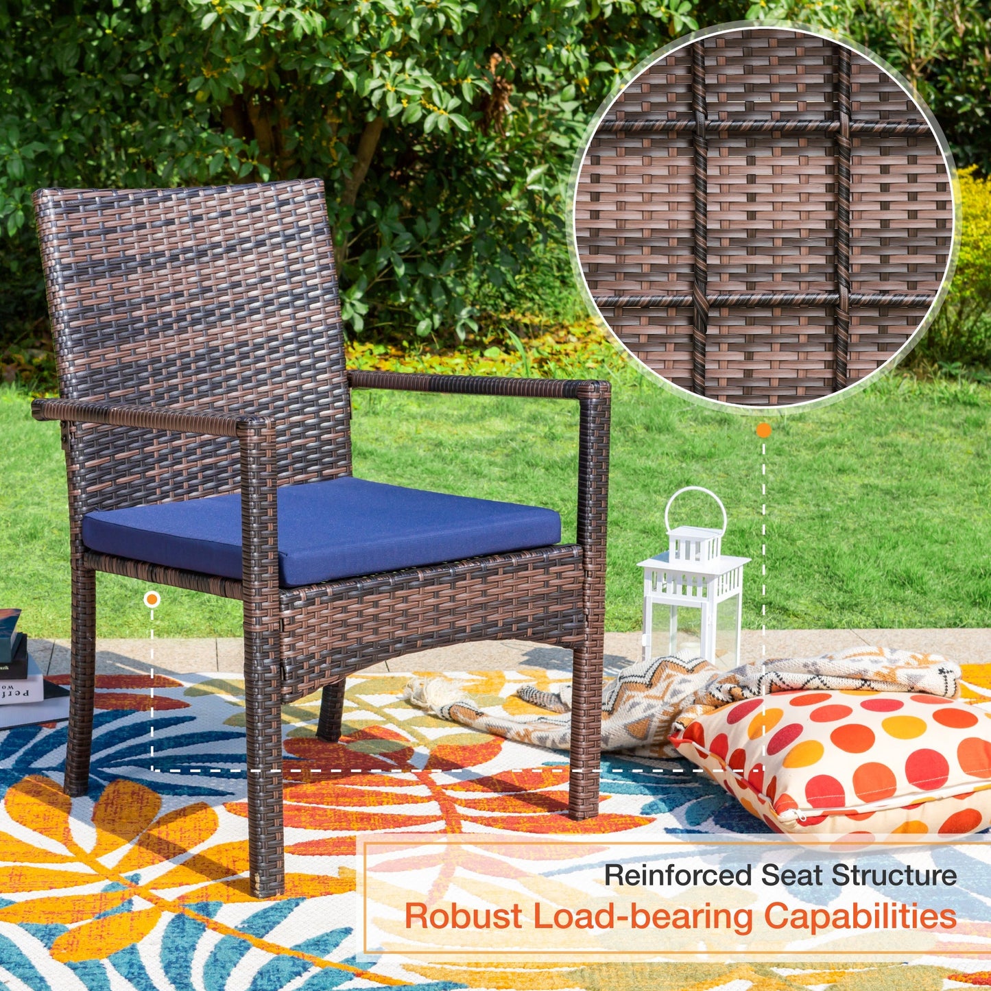 Sophia & William 8 Pieces Outdoor Patio Dining Set with 13 ft Beige Umbrella, Rattan Chairs & Metal Table for 6