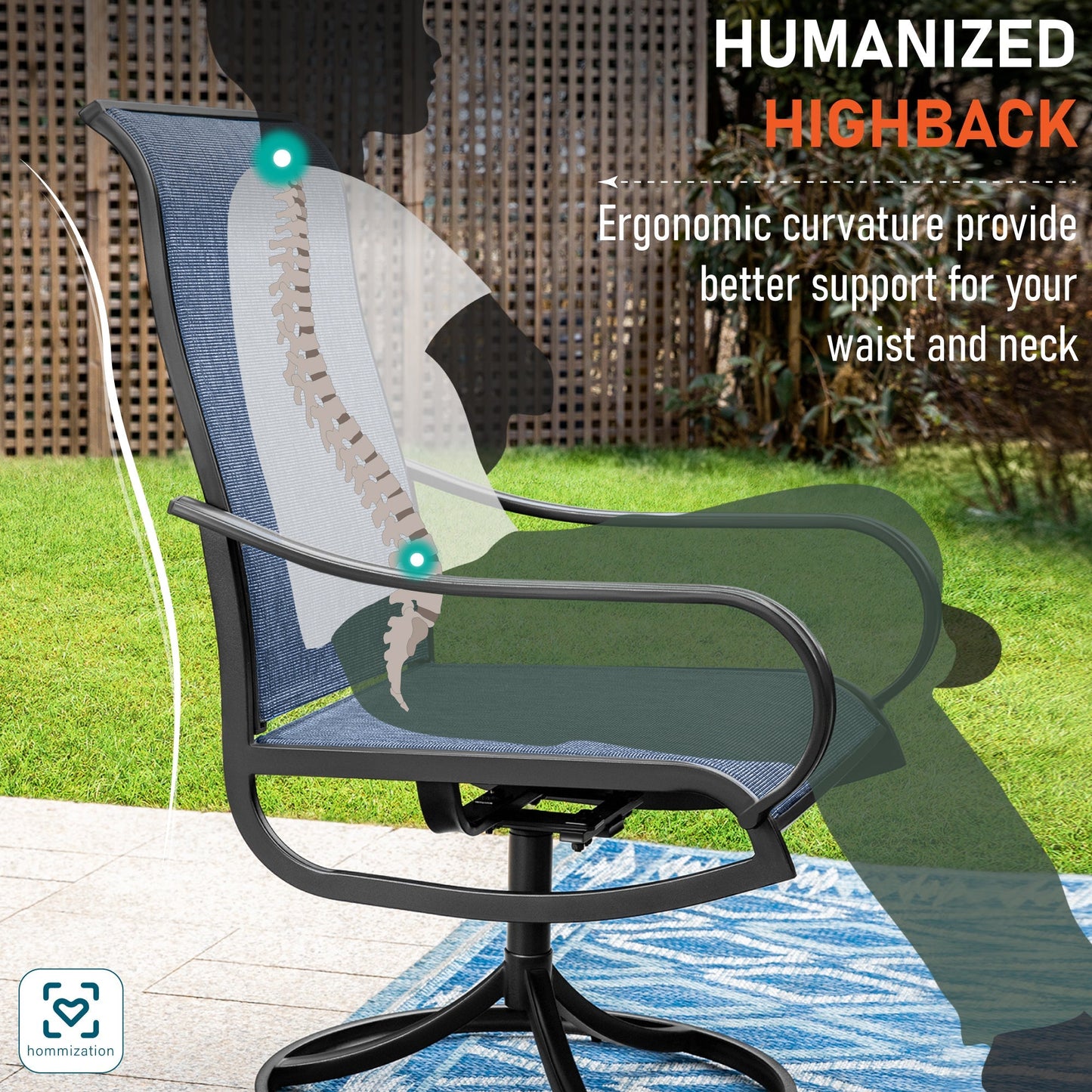 Sophia & William 8-Piece Outdoor Patio Dining Set with 13ft Beige Umbrella, Rectangle Table & Blue Textilene Chairs Furniture Set