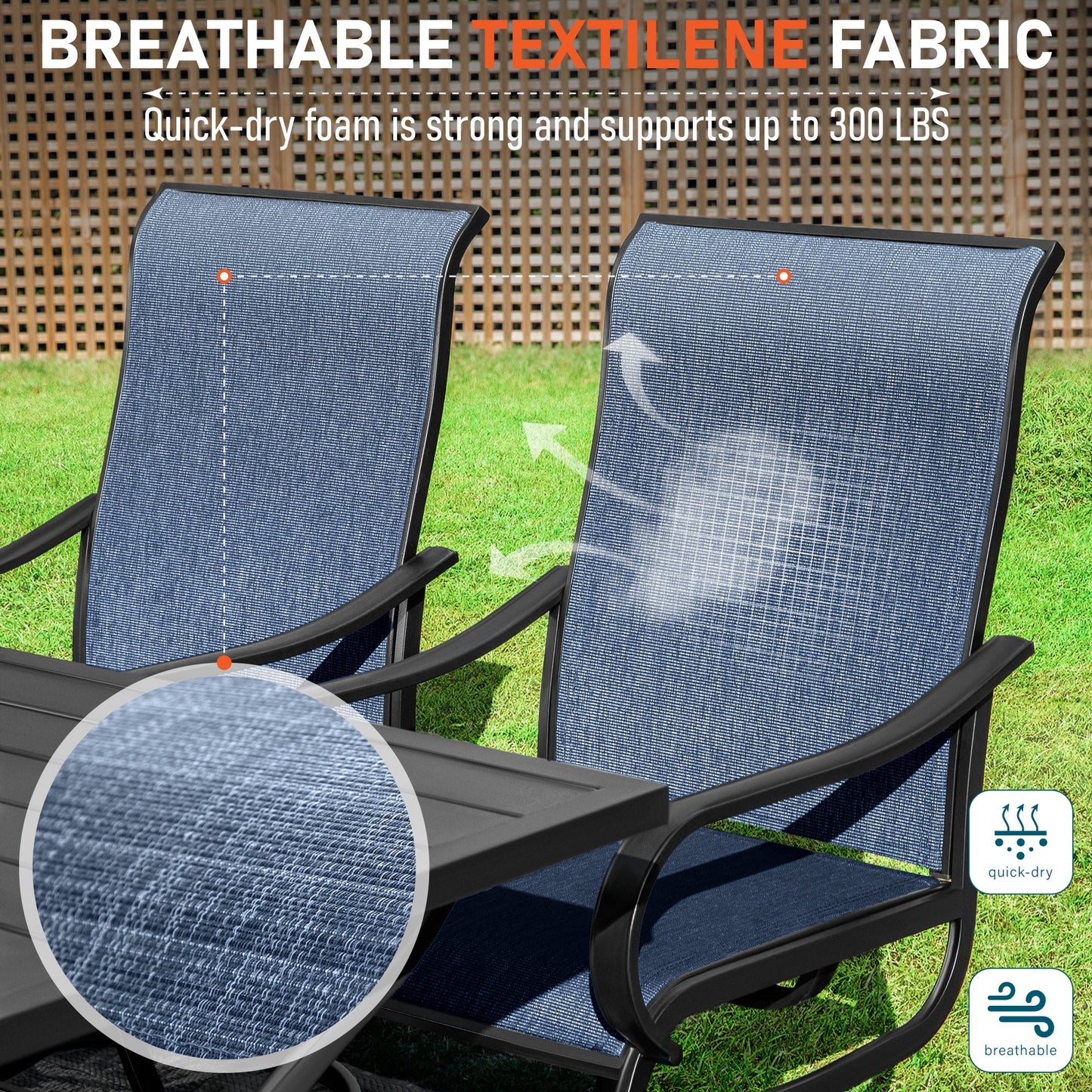 Sophia & William 8-Piece Outdoor Patio Dining Set with 13ft Navy Umbrella, Rectangle Table & Blue Textilene Chairs Furniture Set