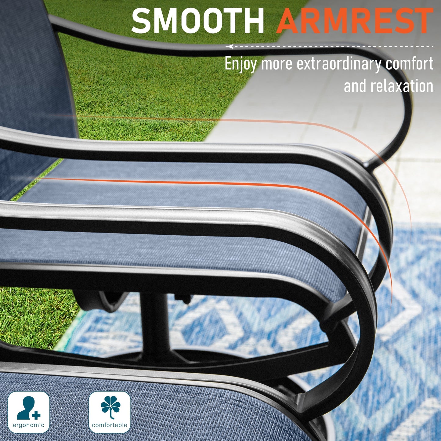 Sophia & William 8-Piece Outdoor Patio Dining Set with 13ft Orange Red Umbrella, Rectangle Table & Blue Textilene Chairs Furniture Set