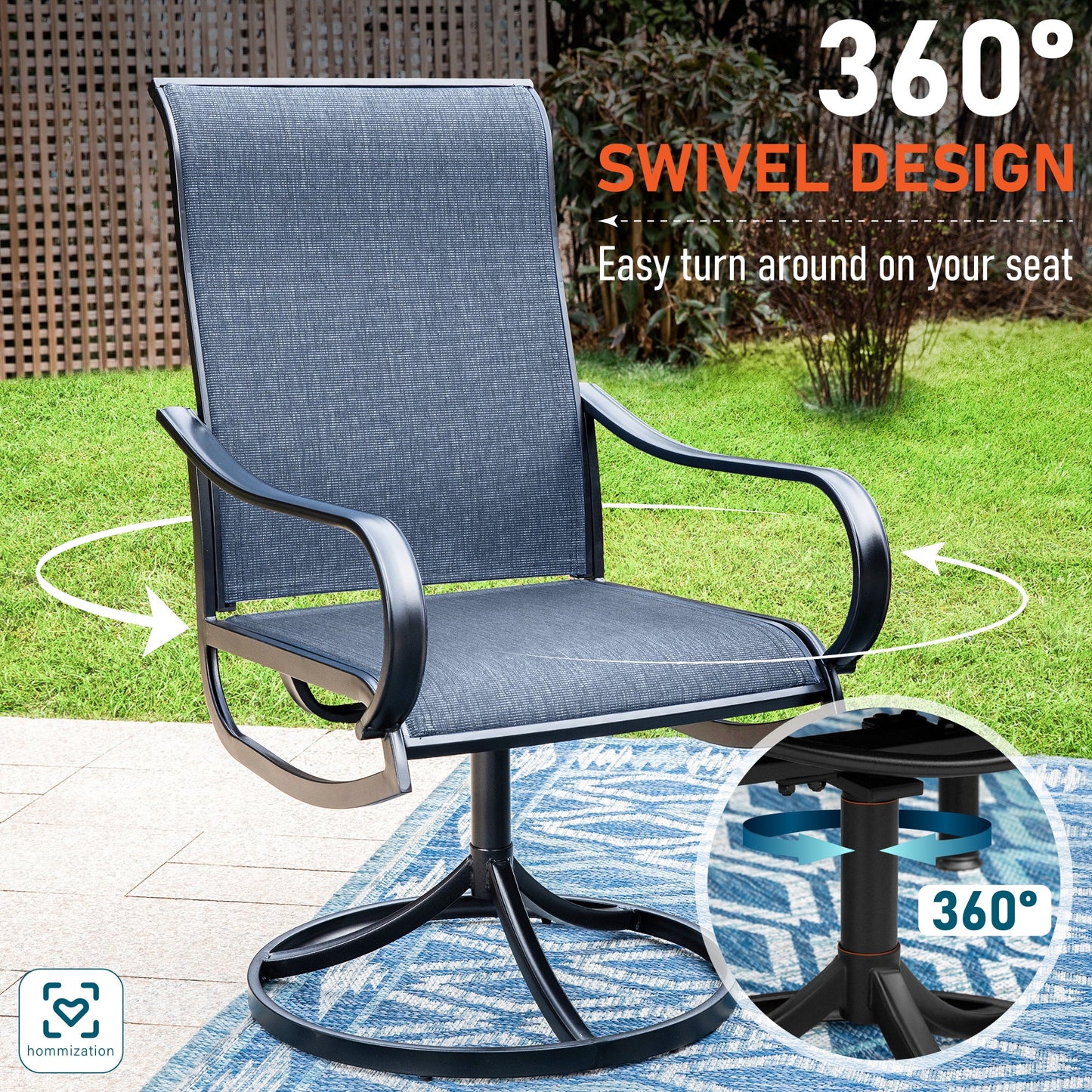 Sophia & William 7 Piece Outdoor Patio Dining Set Highback Textilene Chairs and Metal Table Furniture Set, Blue