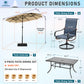 Sophia & William 8-Piece Outdoor Patio Dining Set with 13ft Beige Umbrella, Rectangle Table & Blue Textilene Chairs Furniture Set