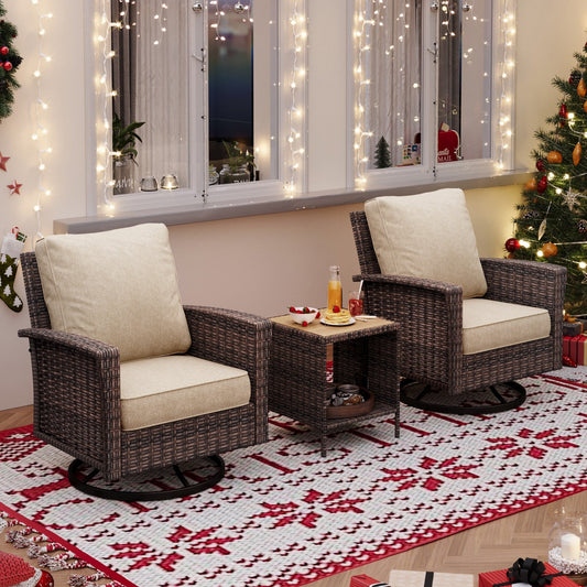 Sophia & William 3 Pieces Patio Chairs Set with Side Table Wicker Outdoor Bistro Set, Beige