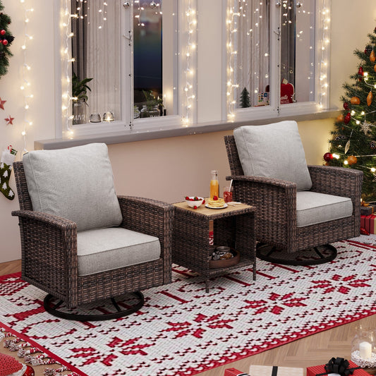 Sophia & William 3 Pieces Patio Chairs Set with Side Table Wicker Outdoor Bistro Set, Light Grey