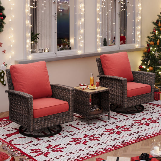 Sophia & William 3 Pieces Patio Chairs Set with Side Table Wicker Outdoor Bistro Set, Red
